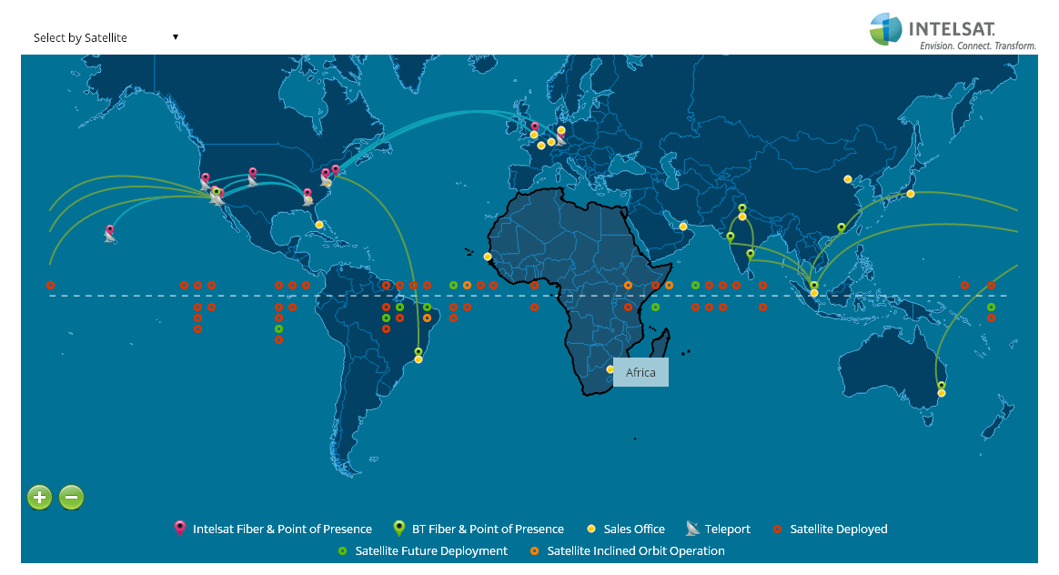 World Map with Satellite Locations