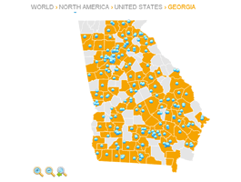 World, Continents, USA States & Counties