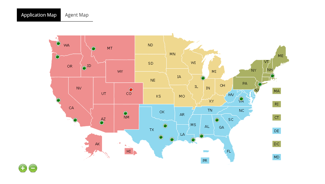US States and Cities Contact Map